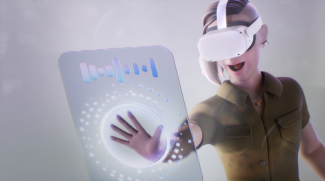 Official Voice SDK illustration showing a VR character and a voice interaction panel.