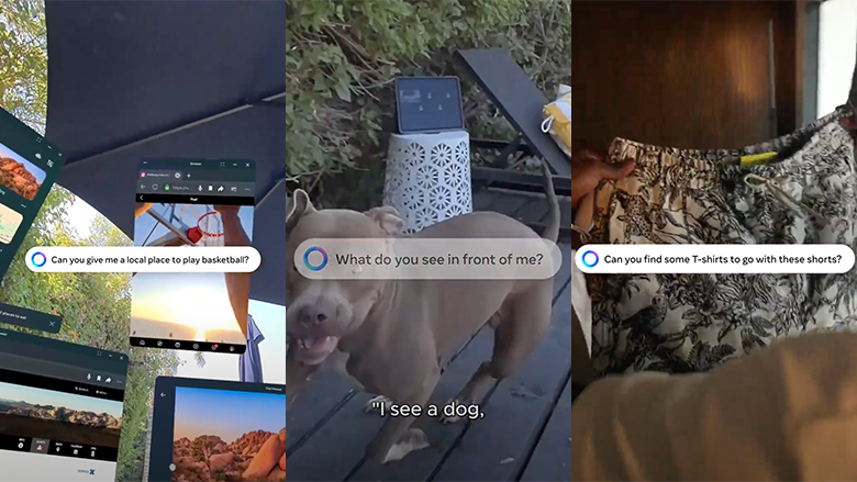 Examples of spoken questions and contextual answers in Meta Quest mixed reality.