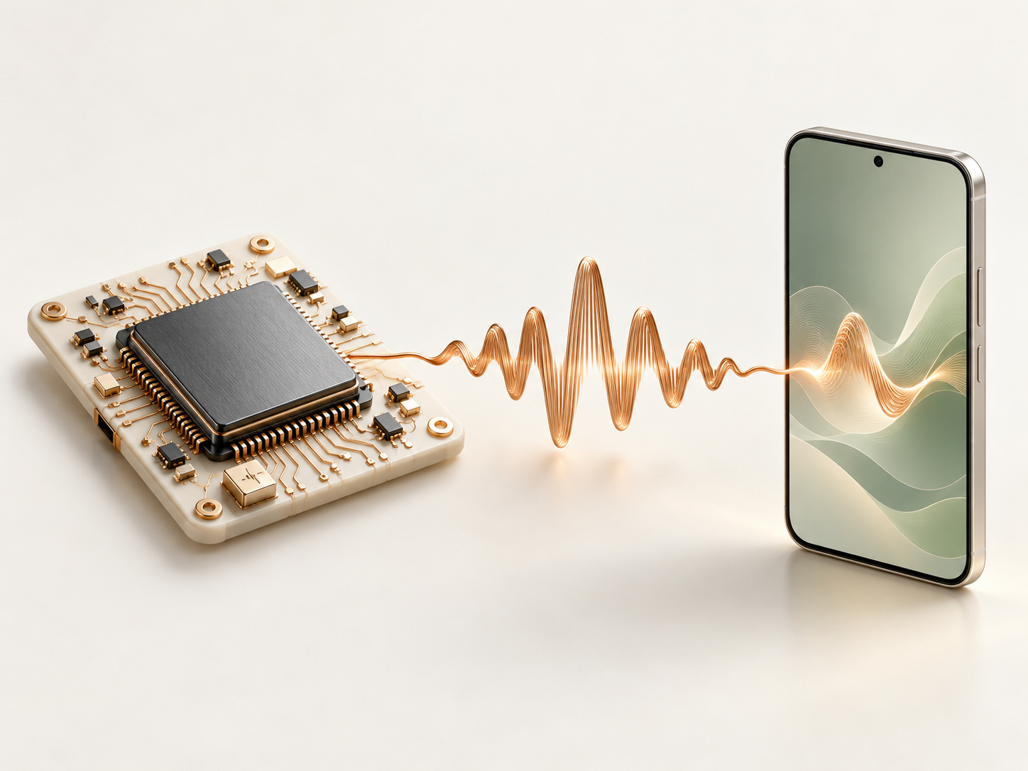 Conceptual illustration of a processor and mobile device connected by an audio waveform.